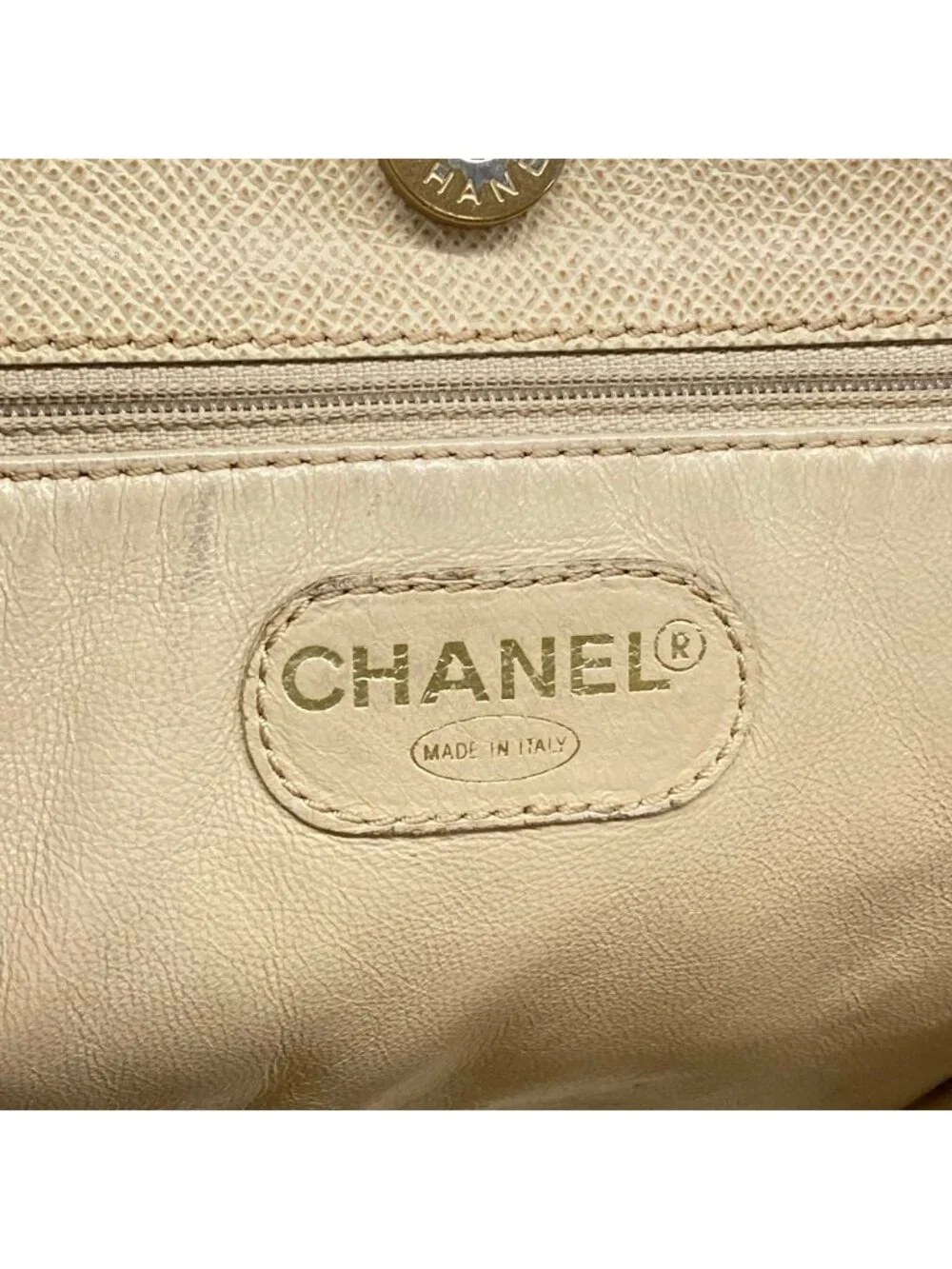 Chanel Tote Bag Beige Gold Logo